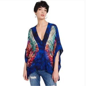 NWT Desigual Siracusa Oriental Inspo Batwing Blouse Multi-Colored Size Small